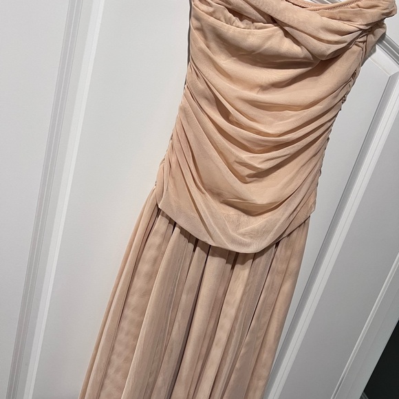 Omo Norma Kamali ruched mesh twist strapless cocktail gown dress - Picture 4 of 6
